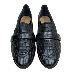 Schutz Romina Loafer Embossed Croc Black Leather Women Size 8.5B